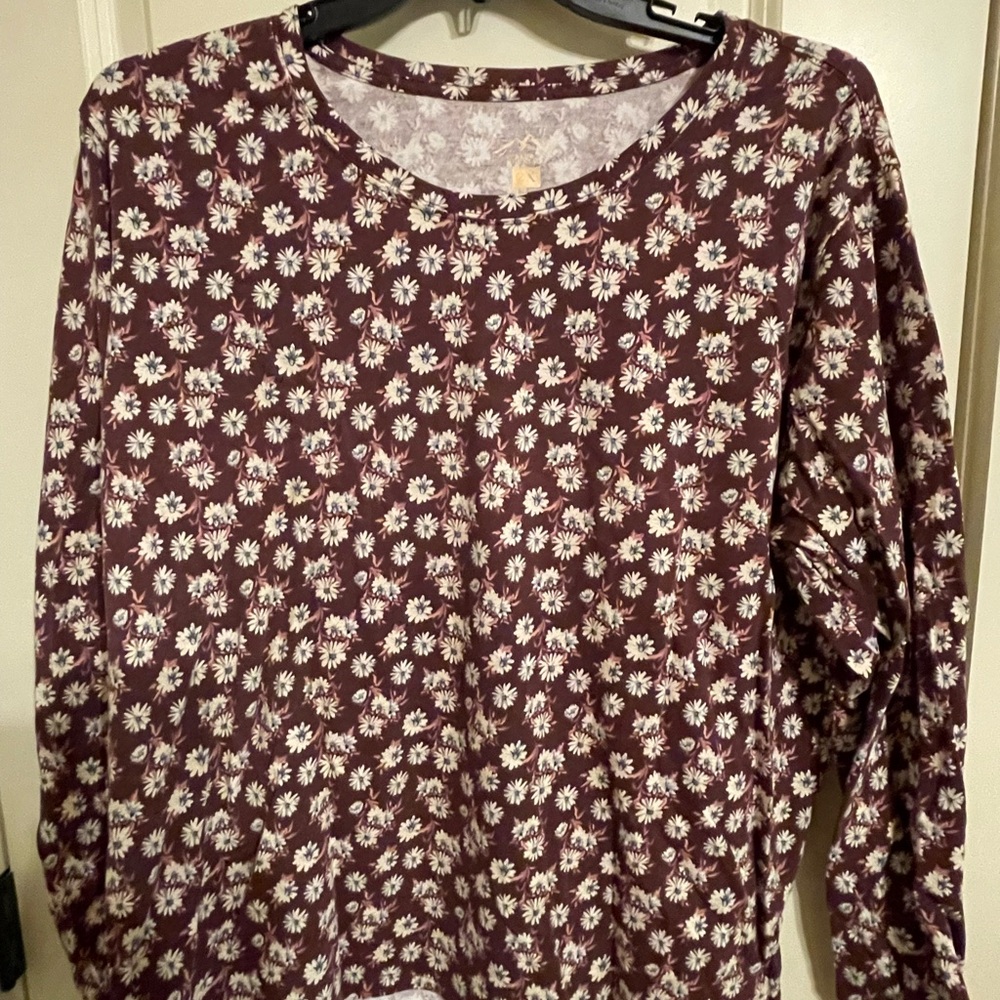 Floral Long Sleeve Top - Burgundy